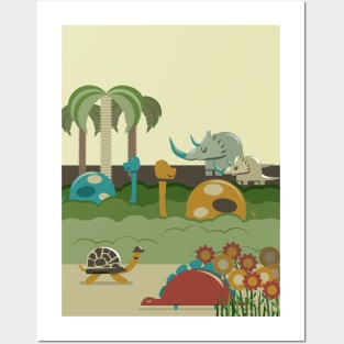 Vintage style poster of cute animals in the jungle Posters and Art